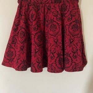 Elegant Red and Black Floral Skirt